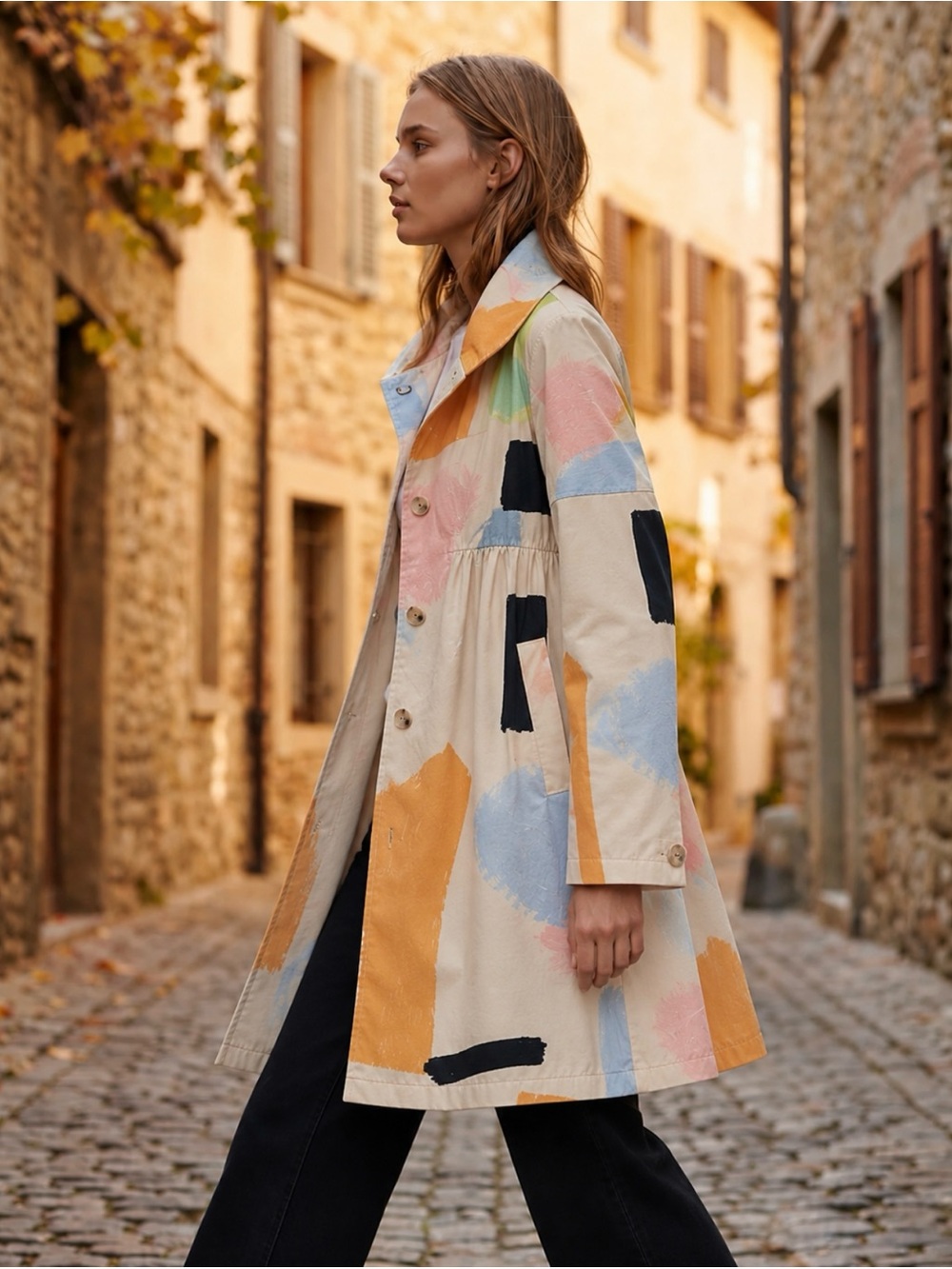 NWOT Anthropologie Art Moglea Daybreak Abstract Painterly Print Trench Coat Cott